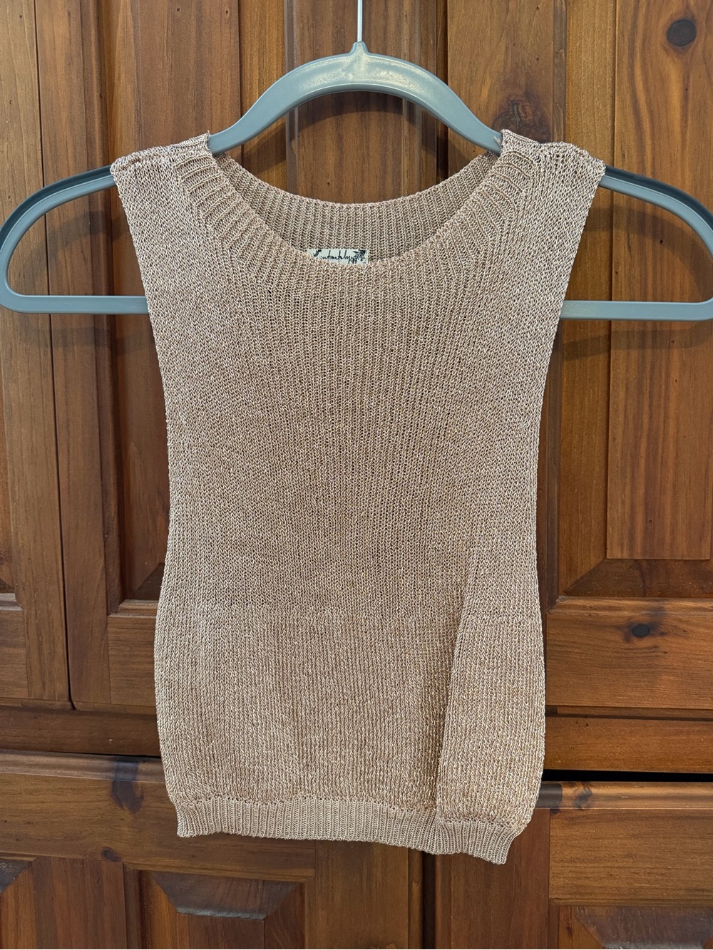 Free People Beige Sleeveless Knit Crop Tank